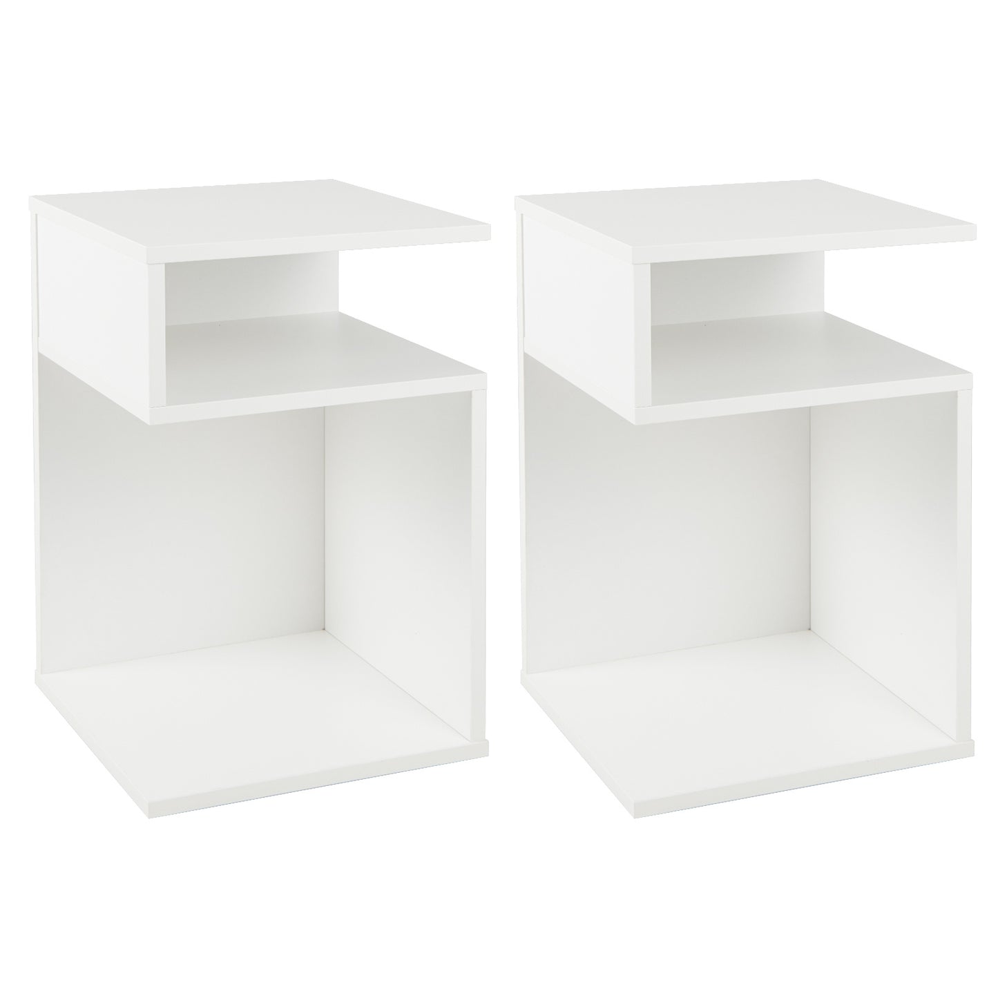 S-Shaped Side Table with 2 Open Compartments for Small Space Set of 2-White