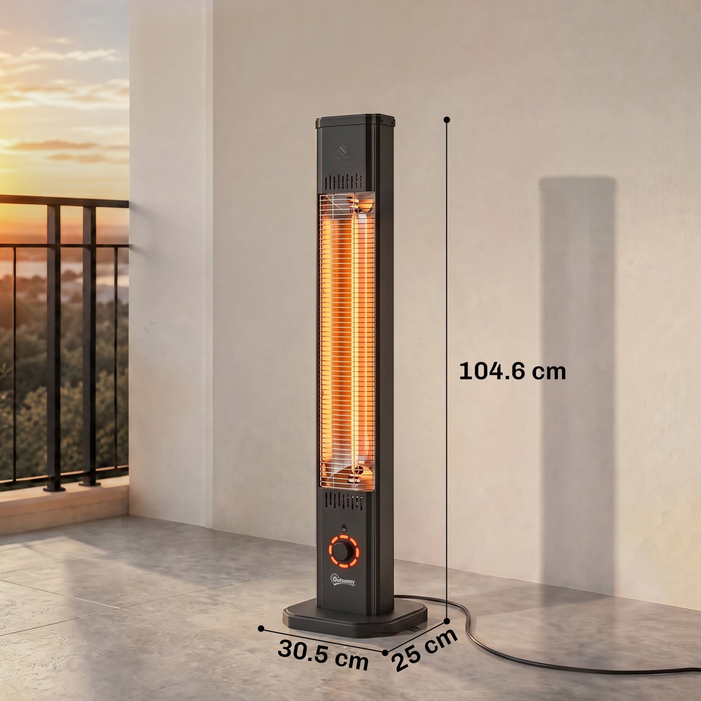 Outsunny 2000 W Electric Infrared Patio Heater with Cover, Free Standing/Wall Mounted IP65 Outdoor Garden Heater, Black
