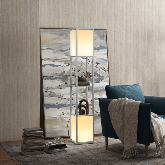 HOMCOM Nowoczesna lampa podłogowa półkowa z podwójnym światłem otoczenia, lampa stojąca do salonu, sypialni, 156 cm, szara