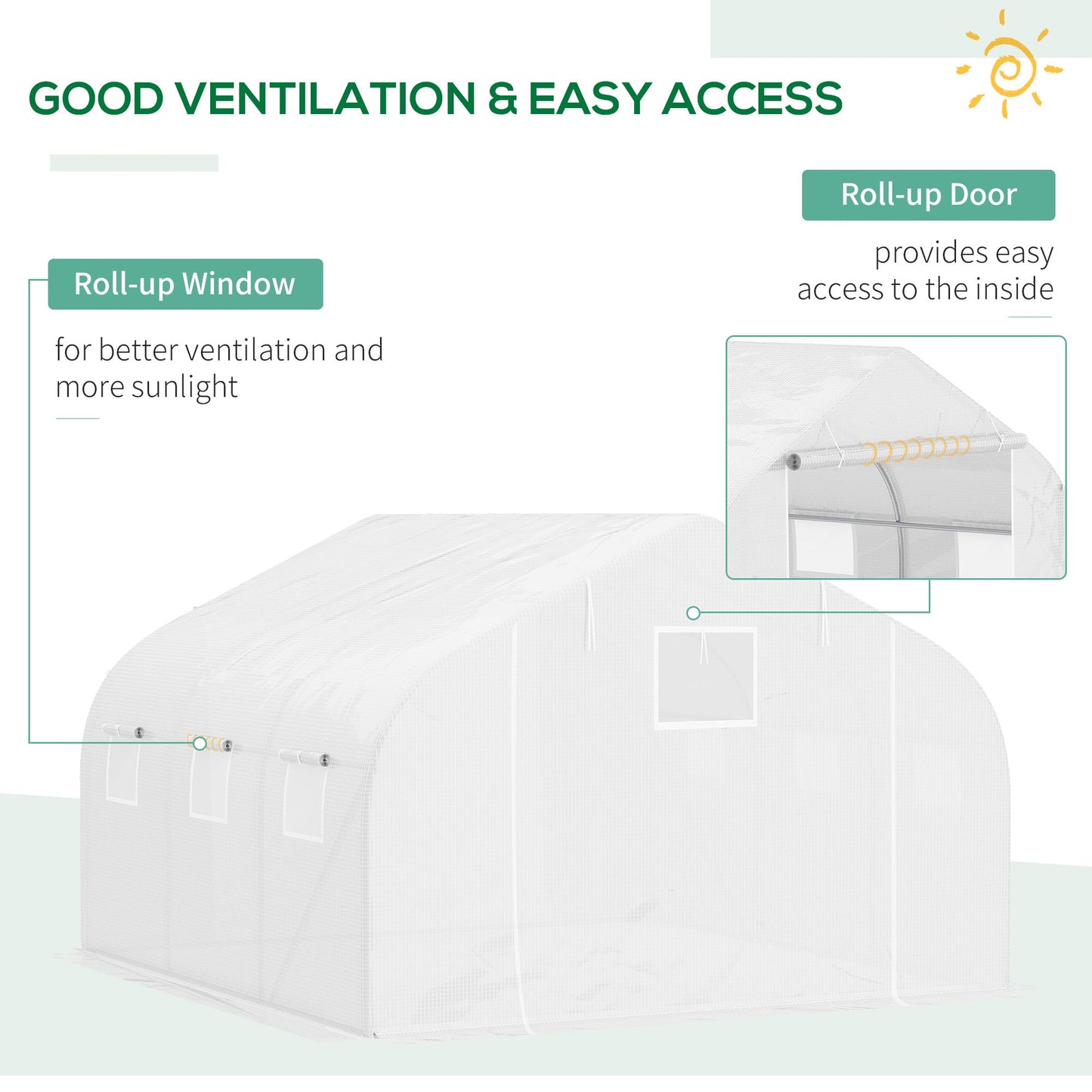 Outsunny Walk In Greenhouse Cover Replacement Reinforced Gardening Plant Growhouse Cover with Zipper Door, 4.5 x 3 x 2m, White, COVER ONLY