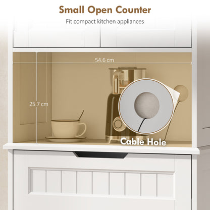 HOMCOM 172 cm Tall Kitchen Pantry Cupboard w/ Small Open Counter, Freestanding Kitchen Cabinet w/ 2 Adjustable Shelves, White