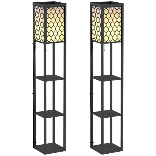 HOMCOM Three-Shelf Standing Lamps Set of 2 - Black