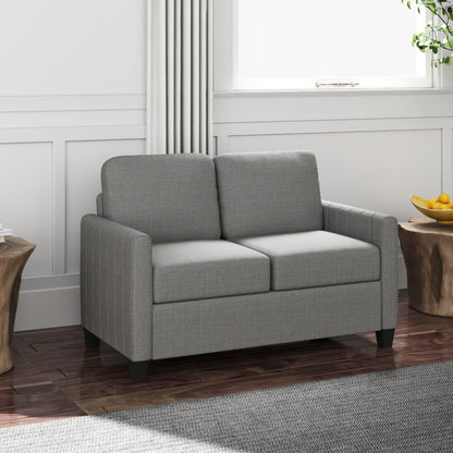 HOMCOM 2 Seater Sofa, Channel Tufted Modern Fabric Couch, Comfy Upholstered Loveseat with Spring Cushion, Back Pillow, for Living Room, Bedroom, Office, Light Grey