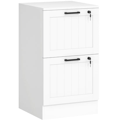 HOMCOM 2 Drawer Filing Cabinet with Lock, Office Storage Cabinet with Adjustable Hanging Bars for A4 Letter Size Files, White