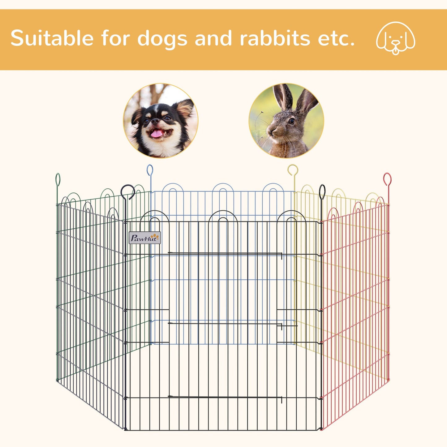 PawHut Dog Playpen Puppy Pen Metal Rabbit Run Pet Crate Fence w/ Door Indoor & Outdoor _120 x 60H cm