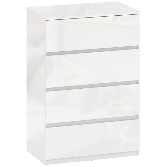 HOMCOM High Gloss Chest of Drawers, 4-Drawer Storage Cabinets, Modern Dresser for Bedroom, White
