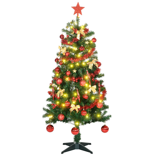 HOMCOM 5' Artificial Prelit Christmas Trees Holiday DŽcor with Warm White LED Lights, Auto Open, Tinsel, Ball, Star