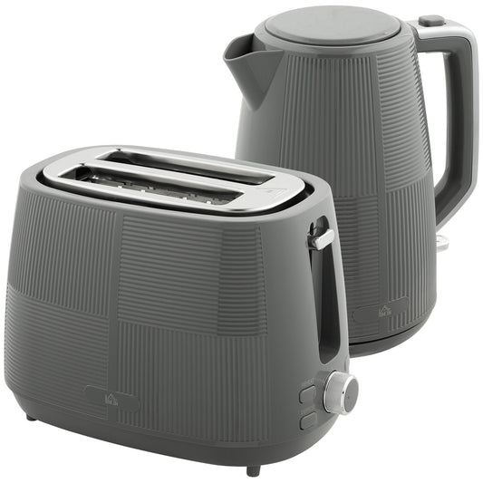 Zestaw czajnika i tostera HOMCOM, czajnik 1,7 l 3000 W do szybkiego gotowania i toster na 2 kromki, zestaw kuchenny z 7-stopniową kontrolą opiekania, rozmrażaniem, podgrzewaniem, zabezpieczeniem przed gotowaniem na sucho, szary