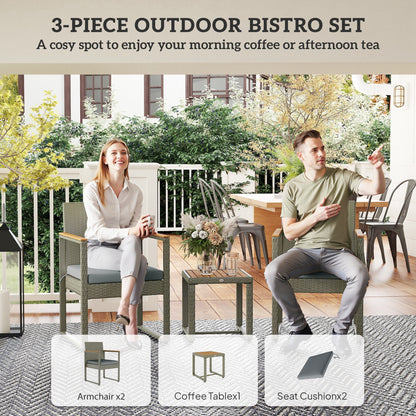 Outsunny Three-Piece Rattan Chair Set - Grey