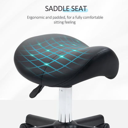 Saddle Stool, PU Leather Adjustable Rolling Salon Chair with Steel Frame for Massage, Spa, Beauty and Tattoo, Black