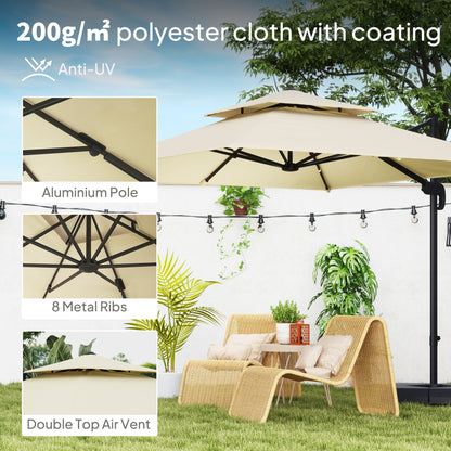 Outsunny 2.7 x 2.7(m) Cantilever Parasol with Aluminium Frame, Crank and Tilt, 360√Ç¬∞ Rotation, Double Top Garden Umbrella with Base and Cover, Khaki