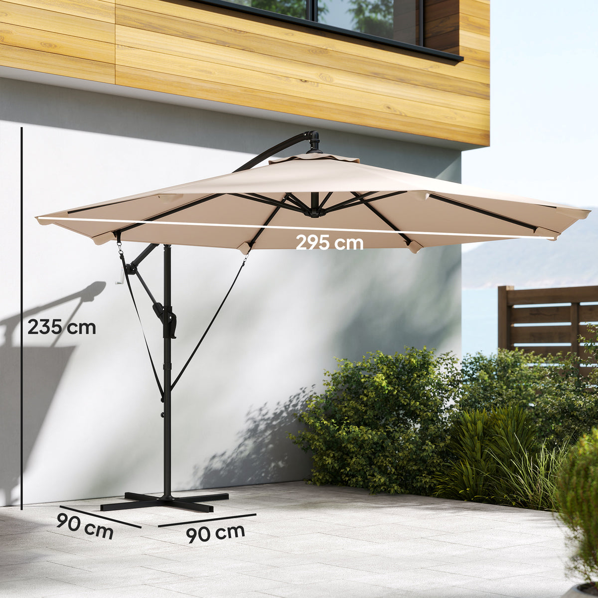 Outsunny 3 m Cantilever Parasol with Protective Cover and Wind Ropes, Banana Parasol with Crank Handle, Khaki