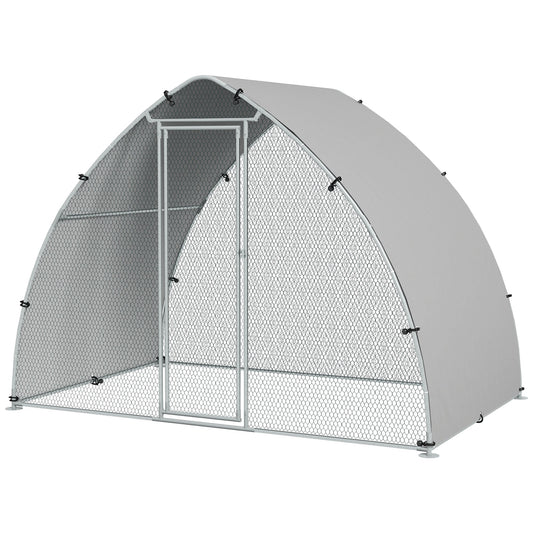 PawHut Galvanised Outdoor Chicken Coop with Cover, for 4-6 Chickens, Hens, Ducks, Rabbits, 3 x 1.9 x 2.2m - Silver Tone