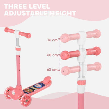AIYAPLAY Kids 3 Wheel Scooter for 2-6 Years Old w/ Adjustable Height, LED Light, TPE Handlebar, Pink