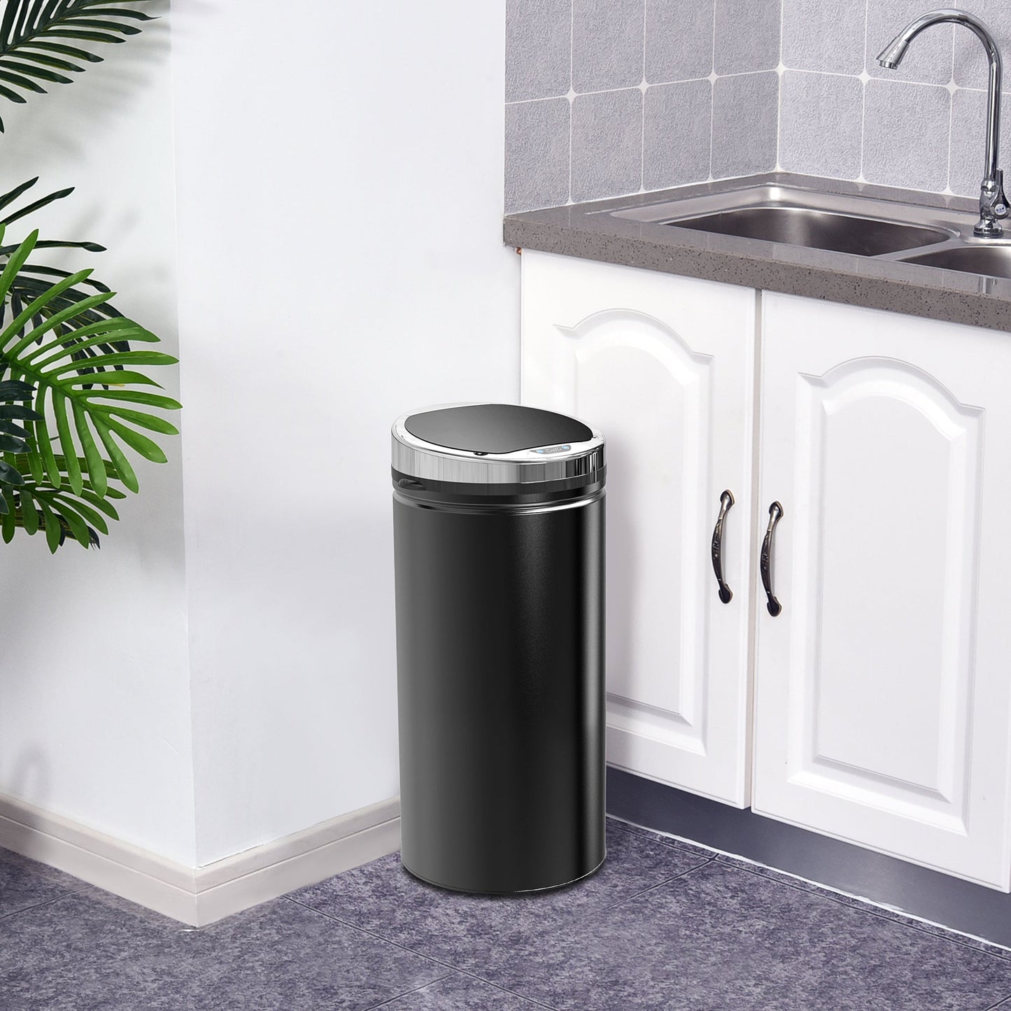 HOMCOM Stainless Steel Sensor Bin, 42L Kitchen Touch Bin, Automatic Trash Can with Inner Bucket, Soft Close, Dustbin, Black