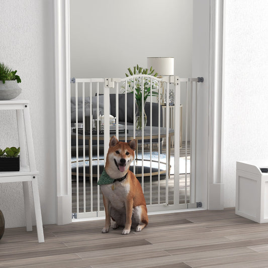 PawHut Pressure Fit Dog Stair Gate Bez wiercenia Bramka bezpieczeństwa Automatyczne zamykanie do drzwi, korytarzy, 74-100 cm Regulowana, 94 cm wysokości, Biała
