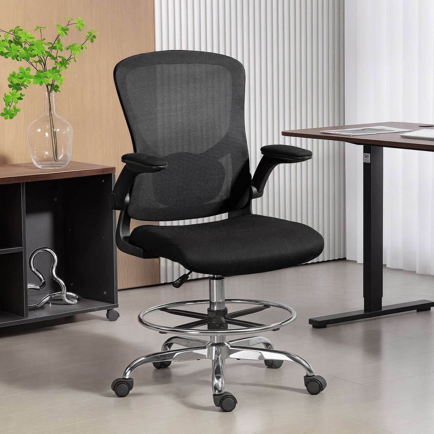 HOMCOM Draughtsman Chair, with Adjustable Lumbar - Black