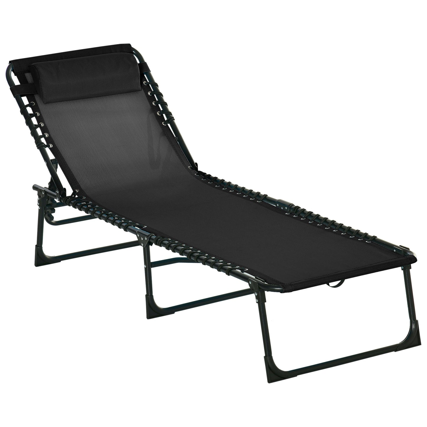 Outsunny Foldable Sun Lounger, Outdoor 4 Level Adjustable Backrest Reclining Chaise Chair, Steel Frame Recliner Chair for Camping, Hiking, Black