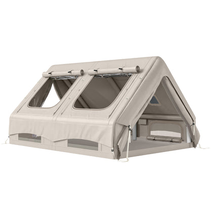 Outsunny Inflatable Camping Tent, 4 Season Hot Tent 10000mm Waterproof with Chimney Opening, Sky Light and Air Pump, Khaki