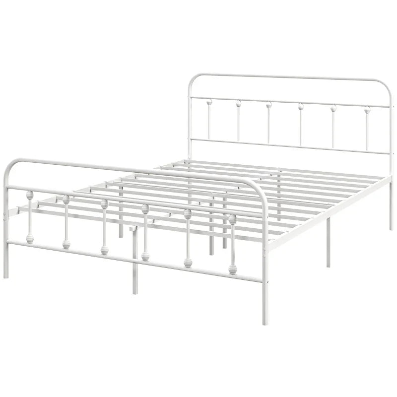 HOMCOM Double Minimalistic Metal Bed Frame - White