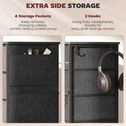 HOMCOM Chest of Drawers, Dresser with 10 Fabric Drawers, Tall Storage Unit with 4 Pockets and 2 Hooks Steel Frame, Grey