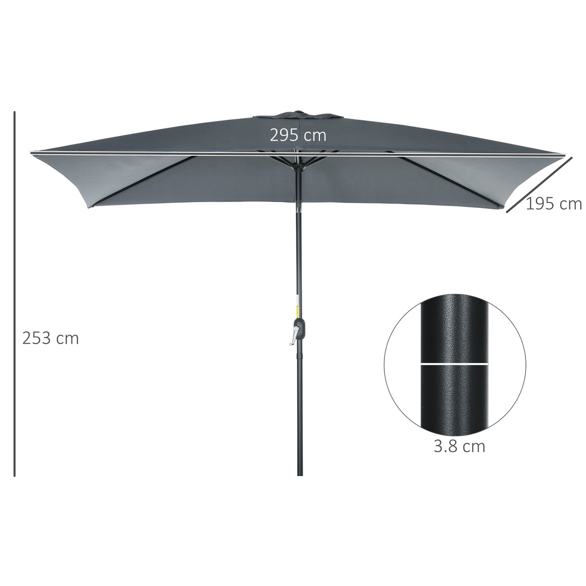 Outsunny 3x2m Garden Parasol Umbrella with Aluminium Pole, Tilt and Crank, Rectangular Outdoor Table Parasol Sun Shade for Patio, Dark Grey