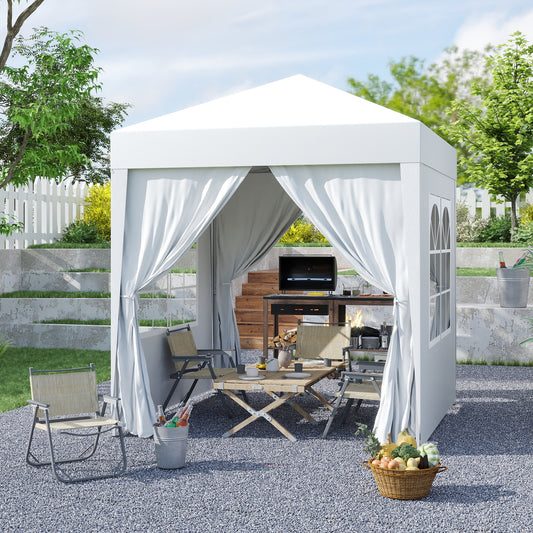 Outsunny 2 x 2 m Garden Pop Up Gazebo, namiot weselny, wodoodporny baldachim markizy ze ścianami bocznymi, okna, torba transportowa, biały