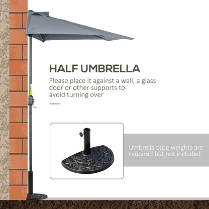Outsunny 2.7m Garden Half Parasol, Outdoor Balcony Umbrella with 5 Steel Ribs, Patio Sun Shade, Grey