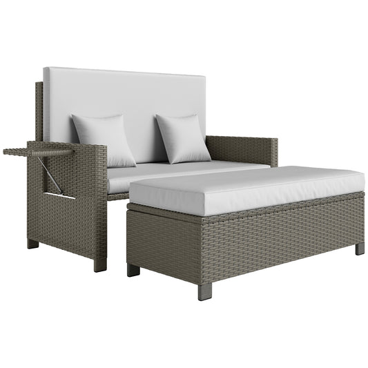 Outsunny Rattan Day Bed, z podnóżkiem - jasnoszary