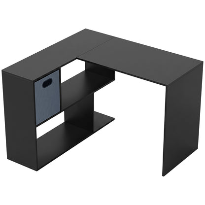 HOMCOM 110 cm L-Shaped Desk, Small Computer Desk with Fabric Drawer and Storage Shelves for Home Office, Study, Black