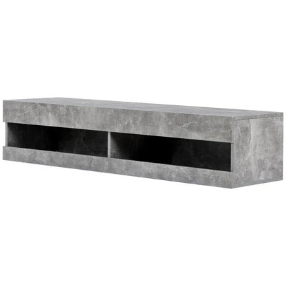 Wall-Mounted Modern TV Stand with LED Lights, Remote-Controlled RGB Lighting, Spacious Storage, 140x40x30.5 cm, Grey