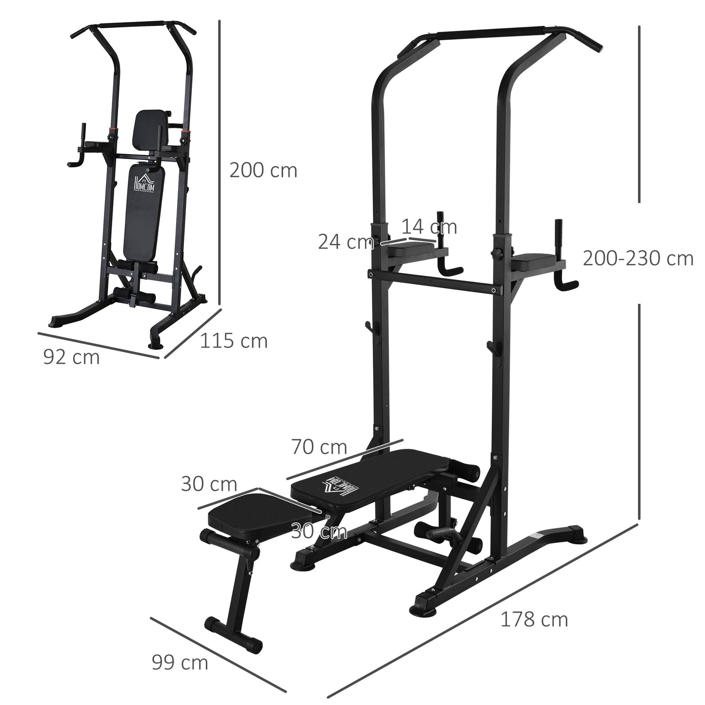 Multifunction Power Tower w/ Bench Home Workout Dip Station Push-up Bars Fitness Equipment Office Gym Training