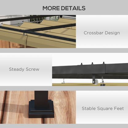 Outsunny 4 x 3(m) Metal Pergola with Retractable Roof, Garden Gazebo Canopy Shelter for Outdoor, Patio, Khaki