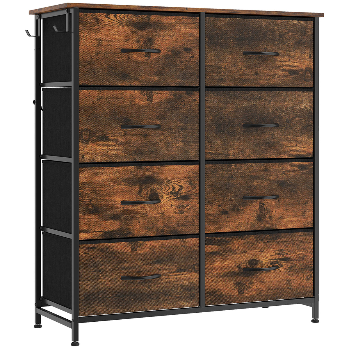 HOMCOM Chest of Drawers, Dresser for Bedroom with 8 Fabric Drawers, Tall Storage Unit w/ Side Storage Bag, Rustic Brown