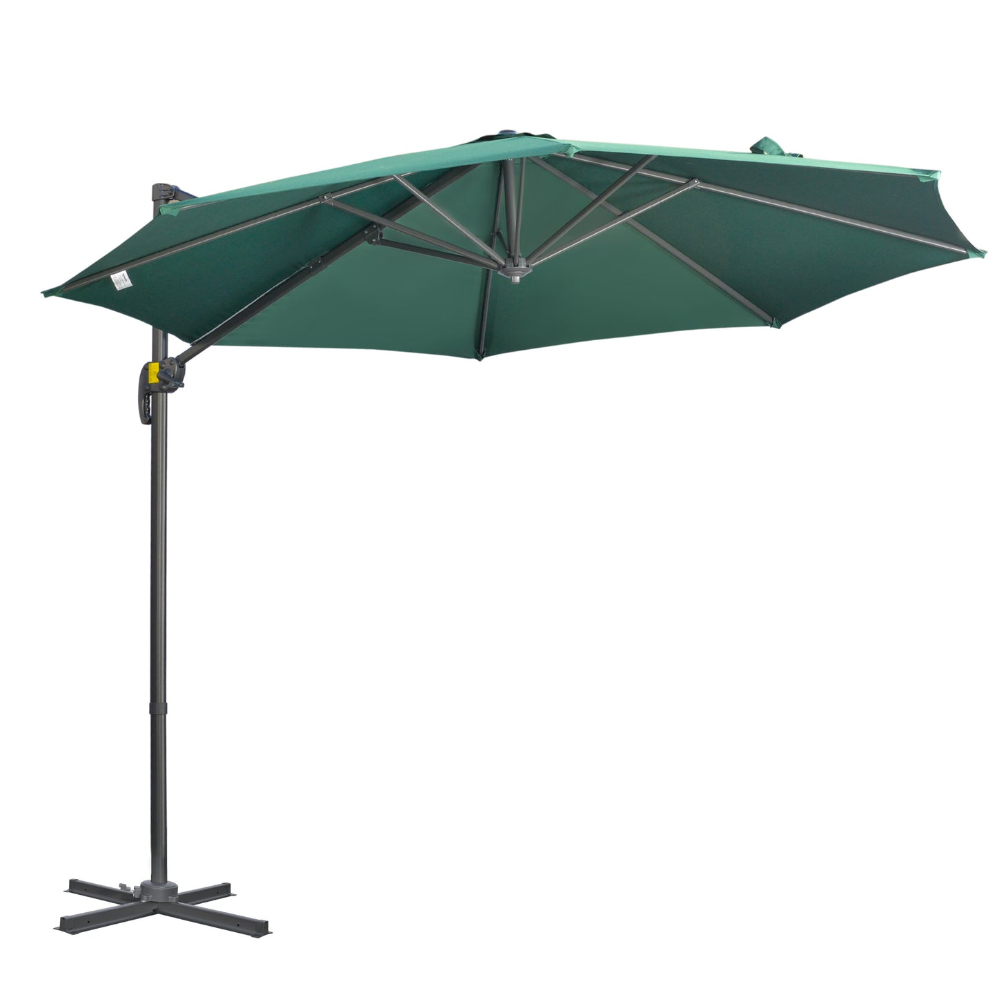 Outsunny 3 x 3(m) Parasol ogrodowy z podstawą krzyżową, obrotowy o 360√∞, z korbką i funkcją pochylania, do użytku na zewnątrz, na patio, w kolorze zielonym