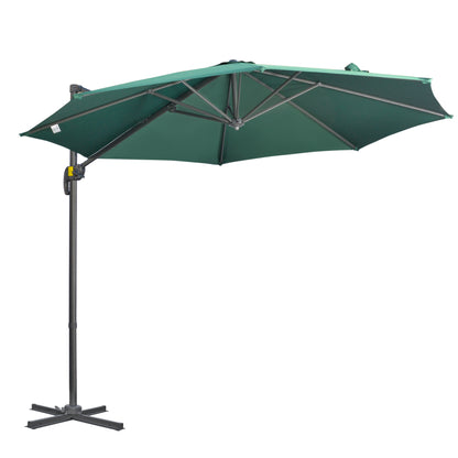 Outsunny 3 x 3(m) Parasol ogrodowy z podstawą krzyżową, obrotowy o 360√∞, z korbką i funkcją pochylania, do użytku na zewnątrz, na patio, w kolorze zielonym