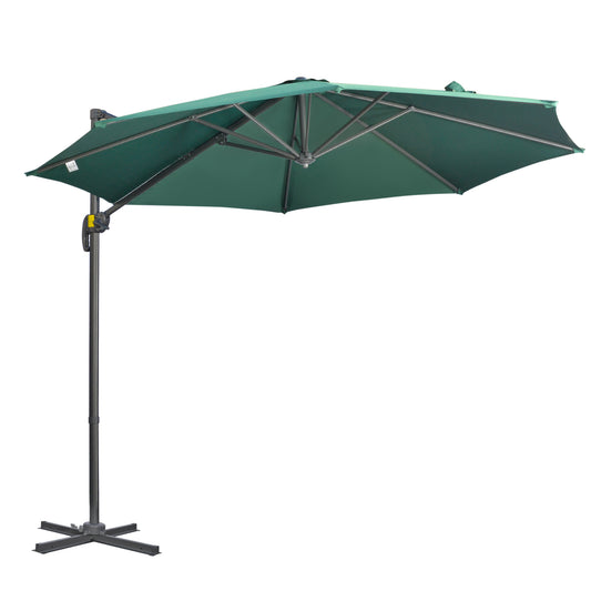 Outsunny 3 x 3(m) Parasol ogrodowy z podstawą krzyżową, obrotowy o 360√∞, z korbką i funkcją pochylania, do użytku na zewnątrz, na patio, w kolorze zielonym