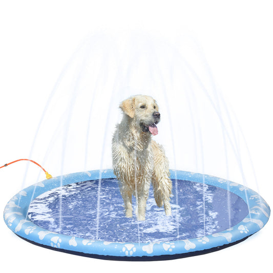 PawHut Dog Splash Pad, Pet Sprinkler Mat, Non-Slip Dog Paddling Pool, Foldable Outdoor Sprinkler and Splash Mat Water Play for Garden, Patio, Summer Fun, 170 cm