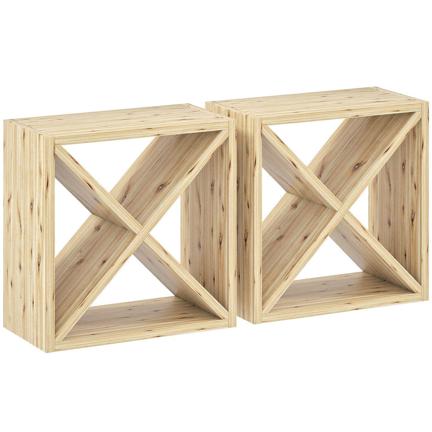 HOMCOM Set of 2 Wooden Wine Rack, X-Shaped Square Tabletop Storage Holder for 24 Bottle, Natural Wood