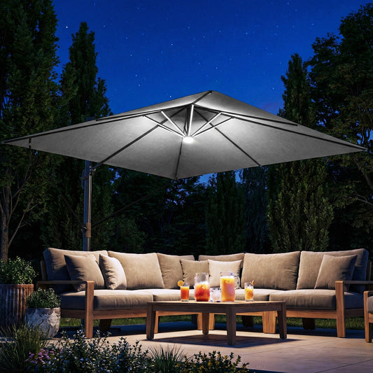 Outsunny Garden Cantilever Parasol with Light in Light Grey, image 2