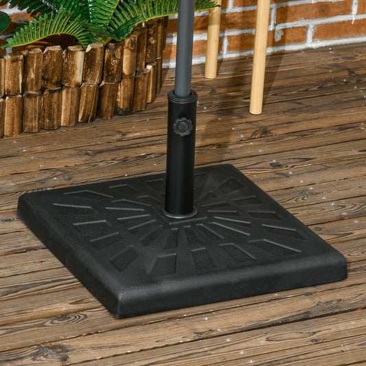 Outsunny 19kg Resin Garden Parasol Base Holder, Square Outdoor Market Umbrella Stand Weight for Poles of Î¦32mm, Î¦38mm, and Î¦48mm, Black