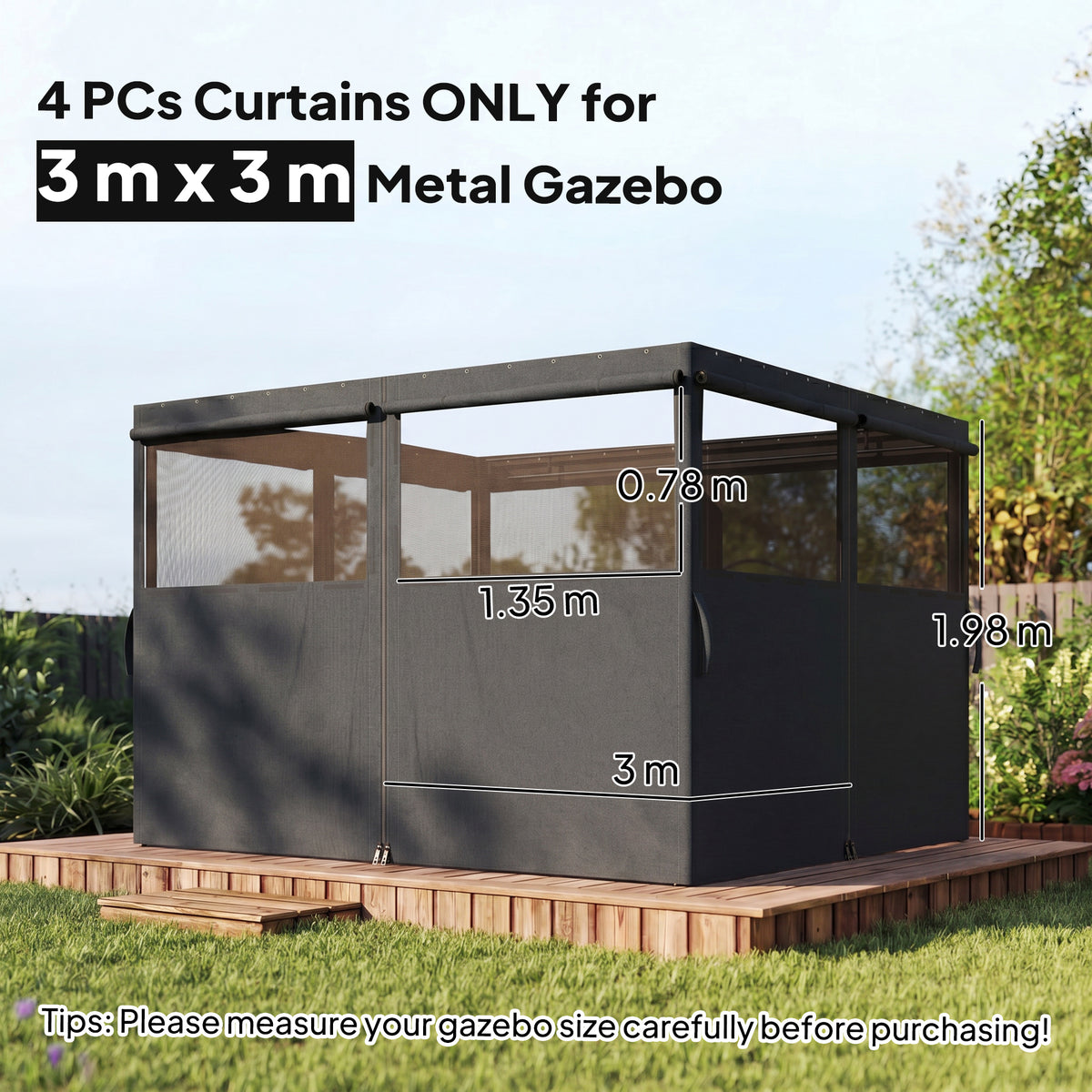 Outsunny 4 Pack Replacement Gazebo Curtains Privacy Panel for Most 3 x 3 m Gazebo, Outdoor Shelter Sidewalls, Dark Grey