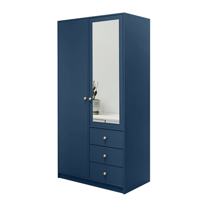Dark Blue Mirrored Hinged Door Wardrobe 100cm – HUDSON II D2