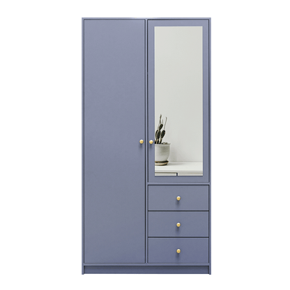 Dull Blue Mirrored Hinged Door Wardrobe 100cm – HUDSON II D2