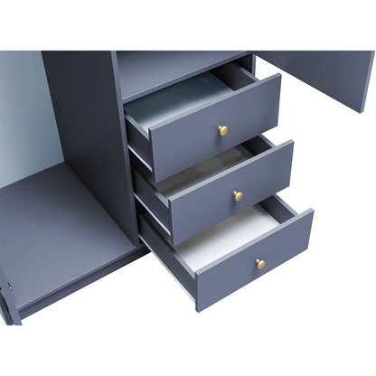 Dull Blue Mirrored Hinged Door Wardrobe 100cm – HUDSON II D2