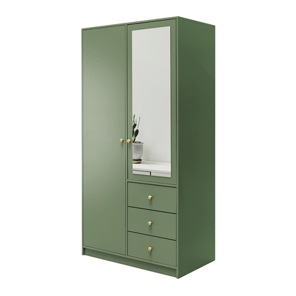 Bottle Green Mirrored Hinged Door Wardrobe 100cm – HUDSON II D2