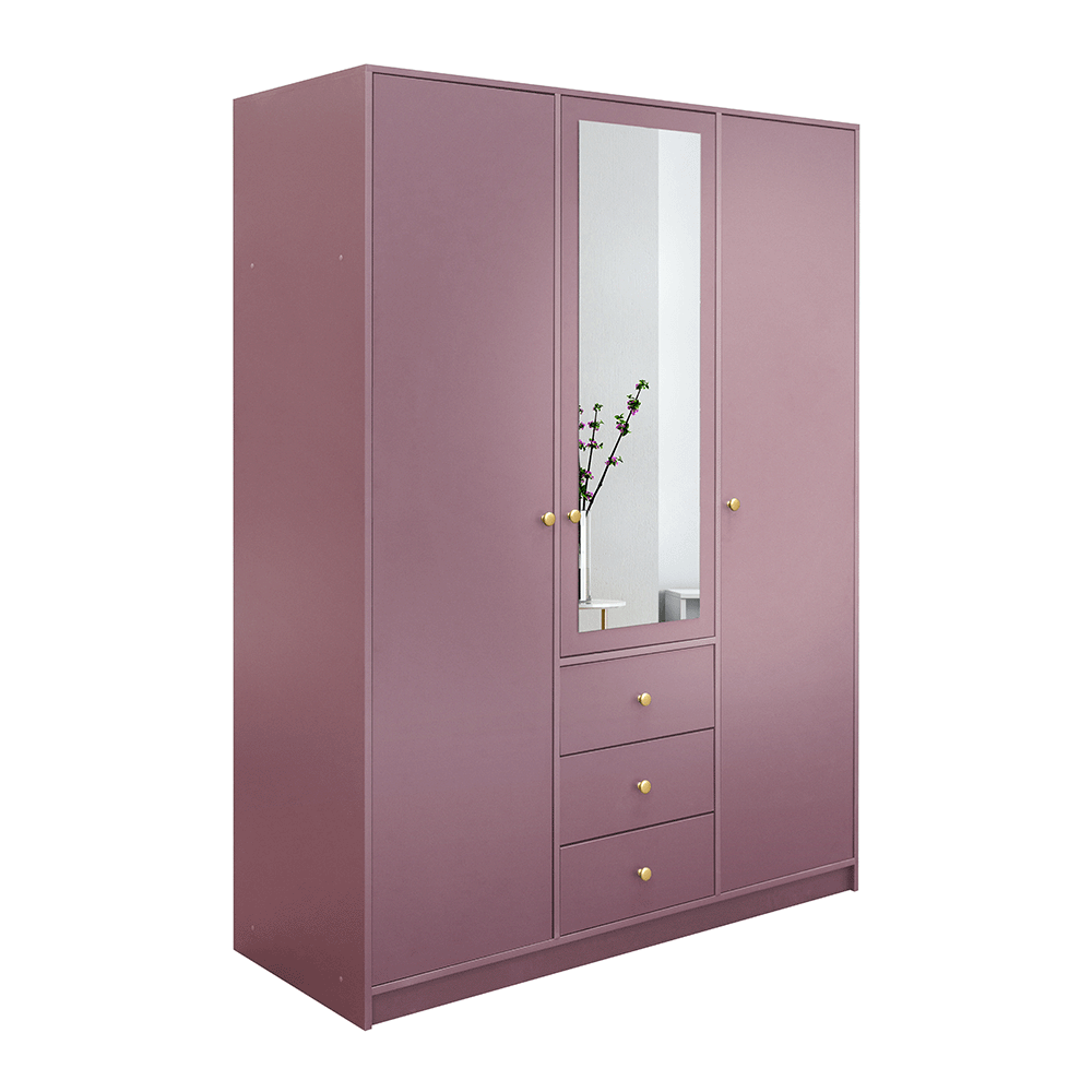 Plum Mirrored Hinged Door Wardrobe 149cm – HUDSON II D3