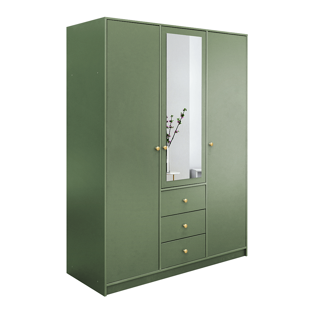 Bottle Green Mirrored Hinged Door Wardrobe 149cm – HUDSON II D3