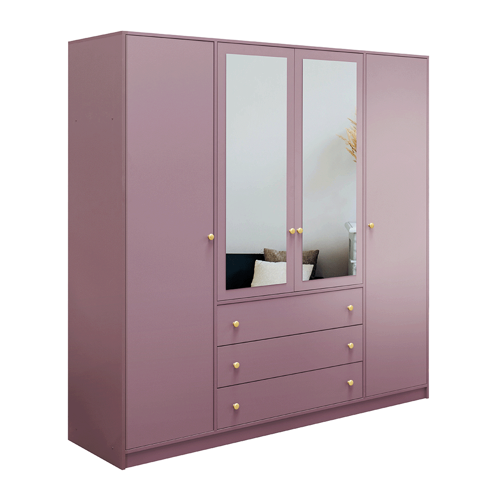 Plum Mirrored Hinged Door Wardrobe 196cm – HUDSON II D4
