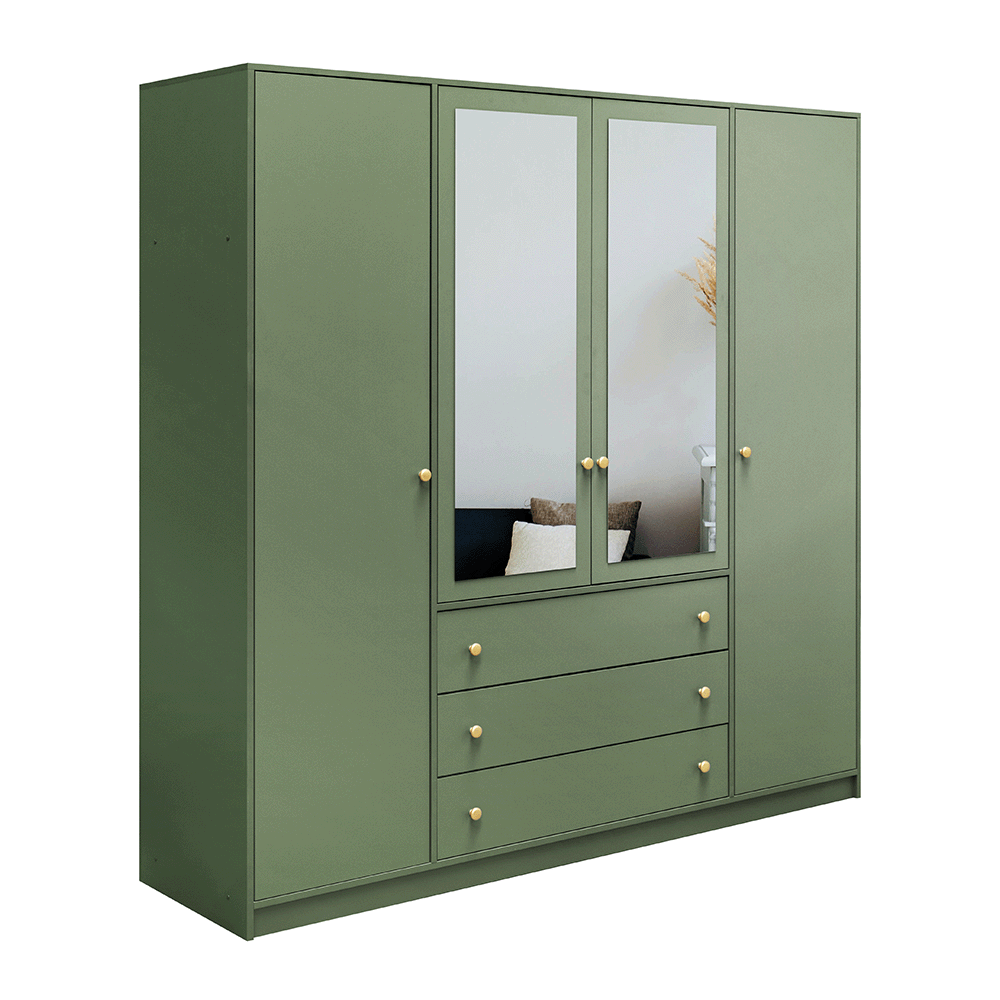 Bottle Green Mirrored Hinged Door Wardrobe 196cm – HUDSON II D4